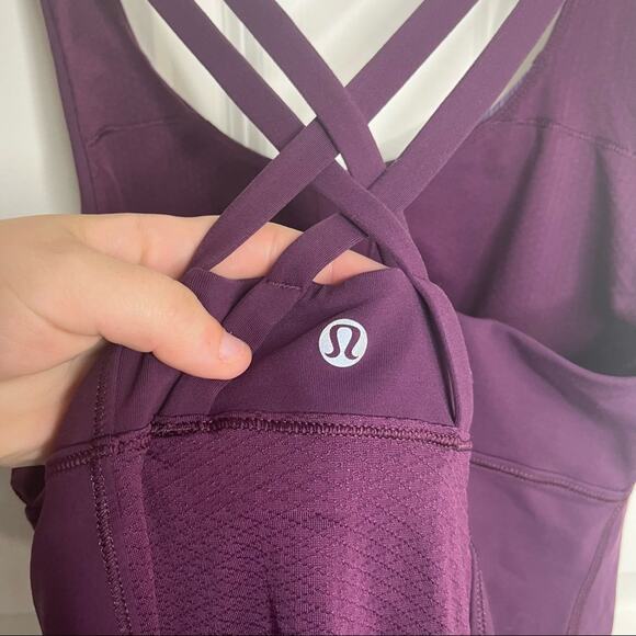 Lululemon Energy Criss Cross Tank Top Striped Plum Purple Size 6 - Picture 5 of 5